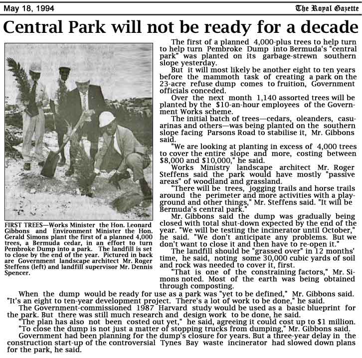 Roger Steffens looks on as 1994 tree planting begins 10-year project to turn Bermuda dump into a park